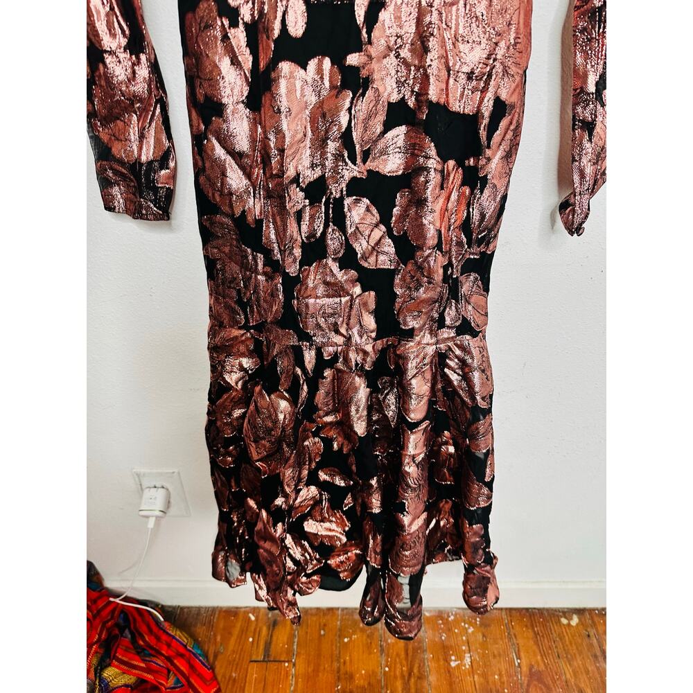 YUMI KIM Metallic Floral Princess Sleeve Flowy Hemline Long Dress Size XS - Picture 6 of 10